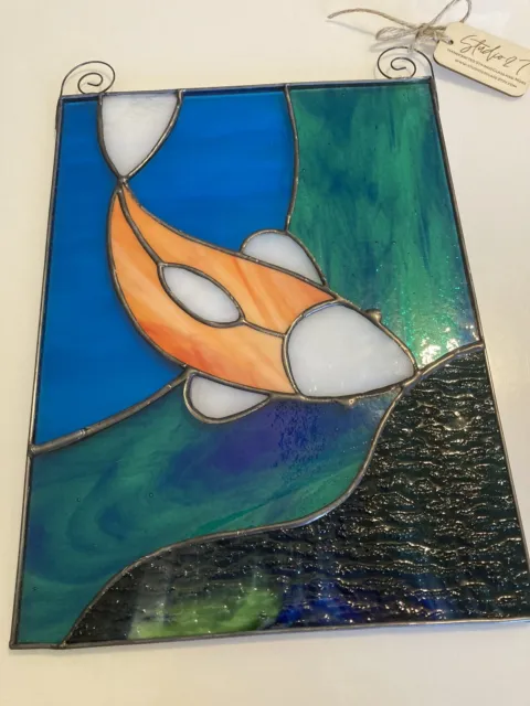 Koi Goldfish Stained Glass Window Panel Handcrafted USA By Studio27glass 2
