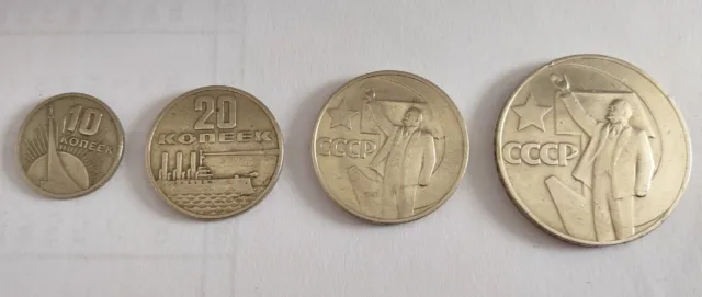 Lotto 10 20 50 copechi e 1 rublo Rare Monete commemorative Russia URSS del 1967
