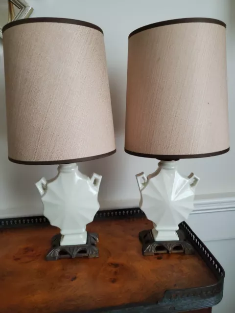 Pair of Antique 1940's art Deco Lamps with shades