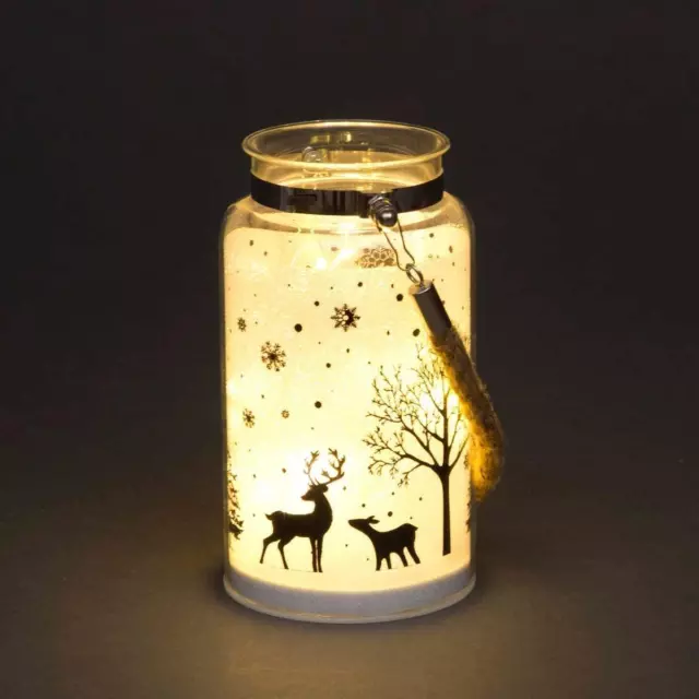 16cm Christmas Table Decoration Xmas LED Lights Lamp Jar Winter Woodland Scene