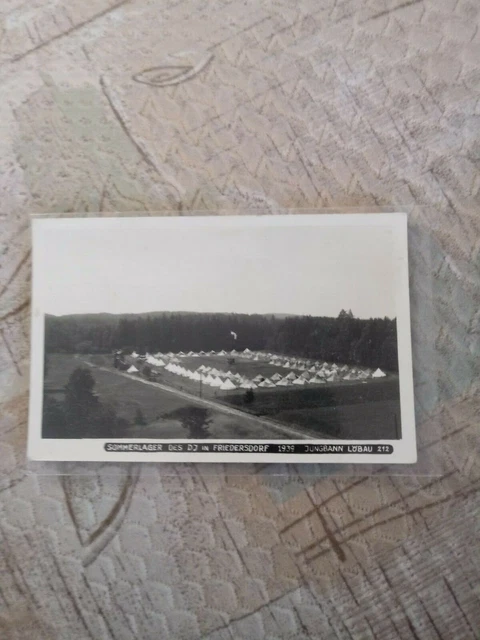 AK Sommerlager der DJ in Friedersdorf 1939 beschrieben mit Stempel und Marke