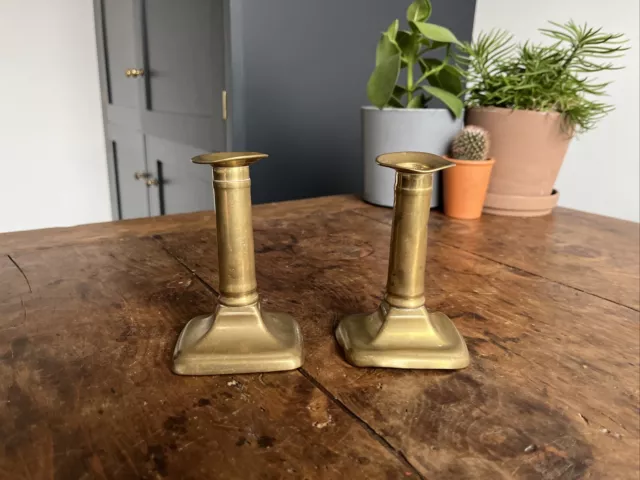 Pair Brass Candle Stick  Vintage Antique 12cm Tall Victorian - Holders - Patina