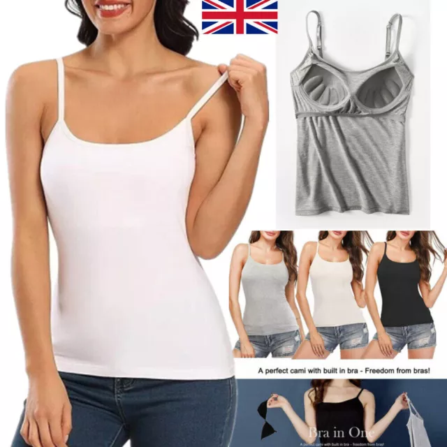 Women's Tank Tops Adjustable/Wide Strap Camisole With Built in Shelf Bra  Vest UK 