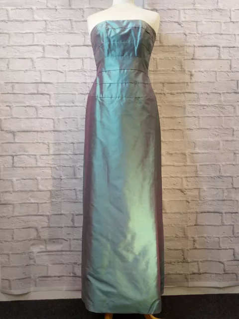 Monsoon pale aqua iridescent silk strapless prom/bridesmaid dress size 10 UK