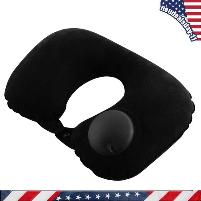 Inflatable Neck Pillow Support U Shaped Travel Pillow for Car Auto (Black)
