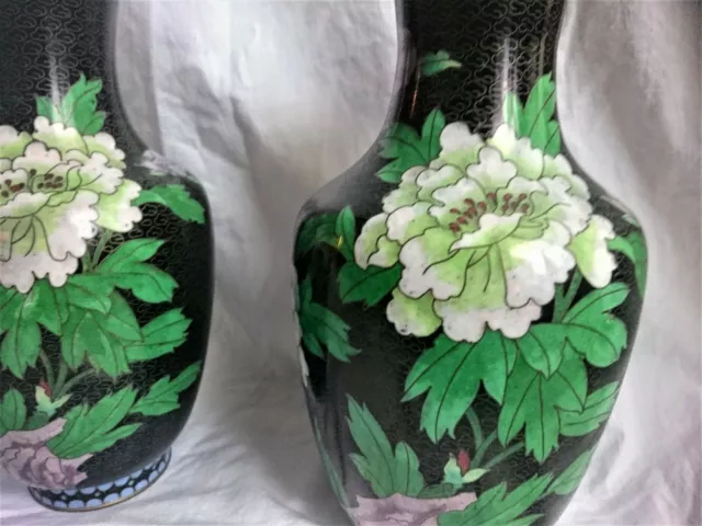 Circa Meiji Period Grand Japanese Cloisonne Enamel  Pair Vases Flowers