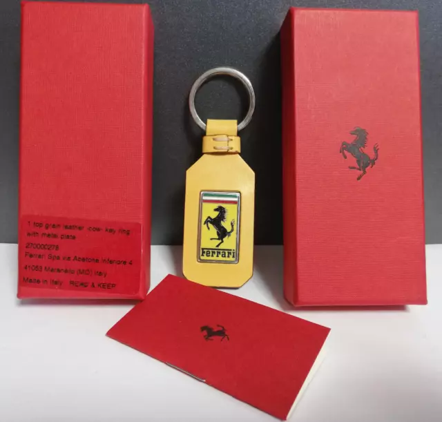 Ferrari Leather Keychain in Original Box.Yellow. Ferrari key ring. Made in Italy