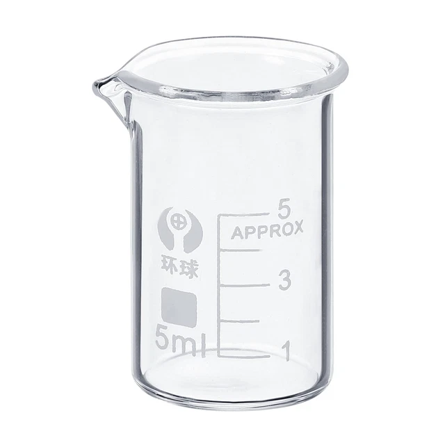 5ml Low Form Glass Beaker, 3.3 Borosilicate Glass Graduated Printed Scale Measu