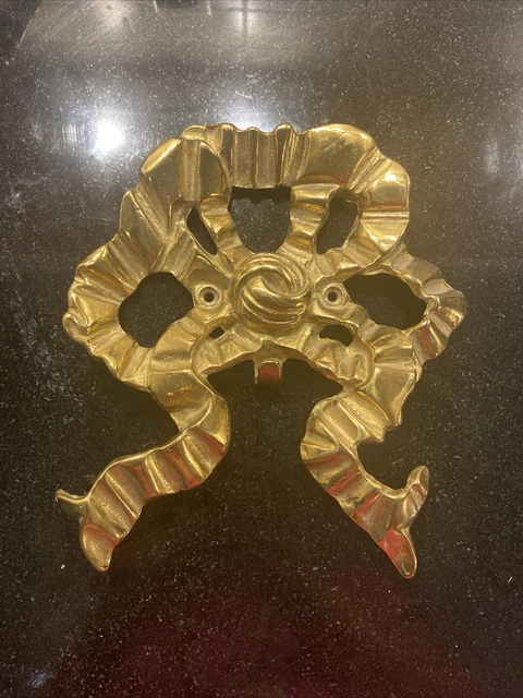Vintage Solid Brass Bow Wall Hook Hanger Hollywood Regency Picture Hanger 8.6"