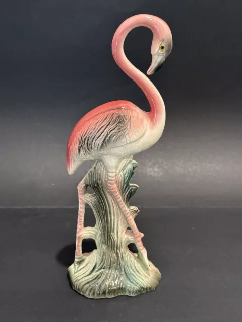 Vintage Pink Flamingo Art Deco Style Ceramic MCM 1950s 10 inch Figurine