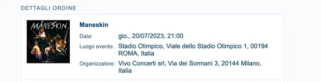 Biglietto concerto dei maneskin