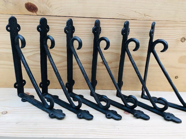 6 Cast Iron Brackets Garden Braces Shelf Bracket RUSTIC Corbels Braces Metal