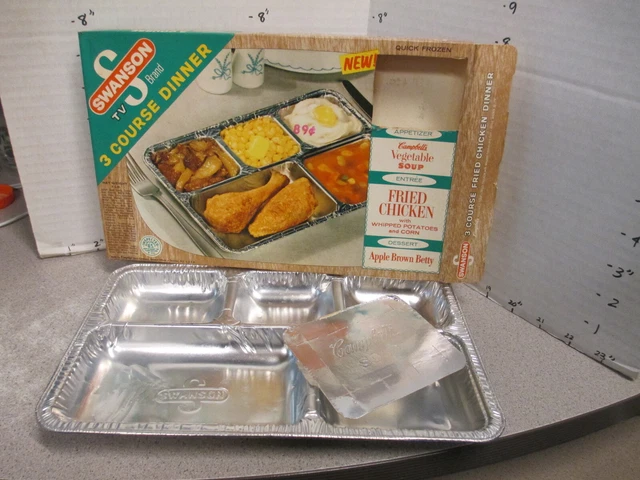 SWANSON 3 course TV DINNER box 1960s FRIED CHICKEN Campbell's soup apple betty A