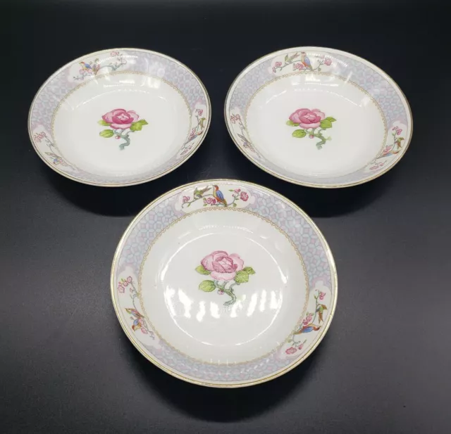 Vintage Set Of 3 Johnson Bros England Berry Dessert 5 1/8" Bowls Flowers Birds