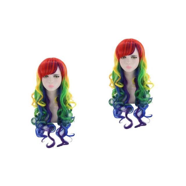 2 PC Curly Hairpiece Halloween Gradient Wigs Curls Women's Closure Human Toupee