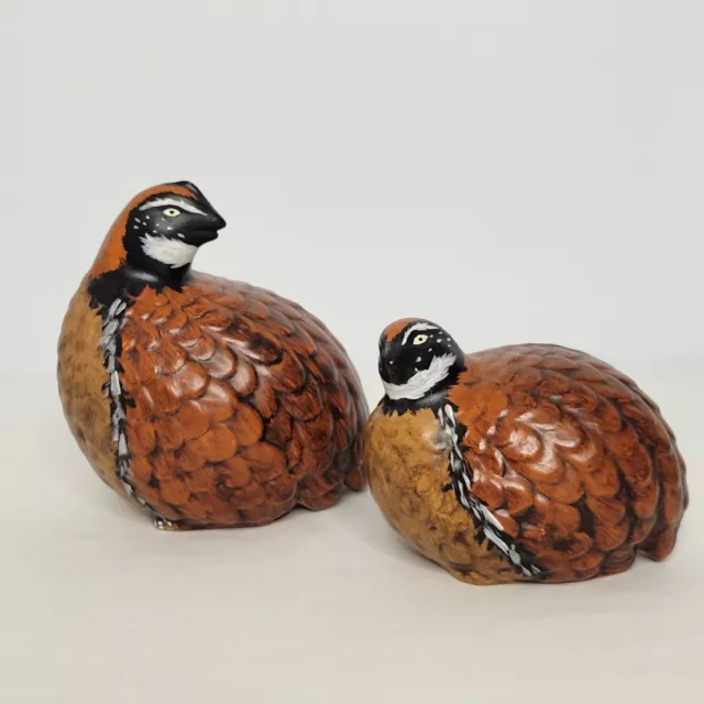 Set of 2 Vintage Ceramic Hand Painted Brown Quail Figurines