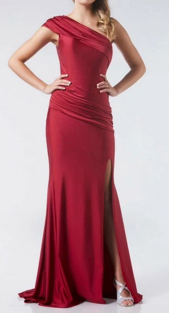 Tiffany Lyndsay red Size 4 One Sided Straight Tight Long Evening Gown BNWT