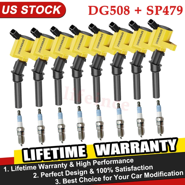 Ignition Coil DG508 + Motorcraft Spark Plug SP479 Combo Kit – 2 Piece Front Placement Replacement
