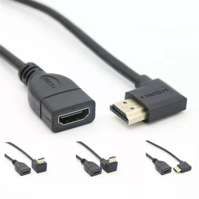 90 Degree Mini HDMI Male to HDMI Female Converter Adapter Video Cable Cord