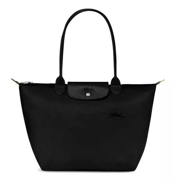 New Longchamp Le Pliage Tote Bag Nylon 1899 with Horse Embroidery Black Large L