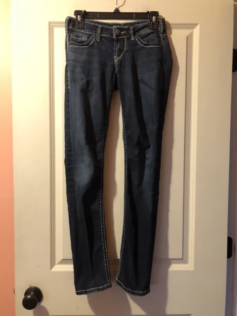 Silver Jeans Berkley Womens W25 L32 Stretch Dark Wash Low Rise Straight Jeans