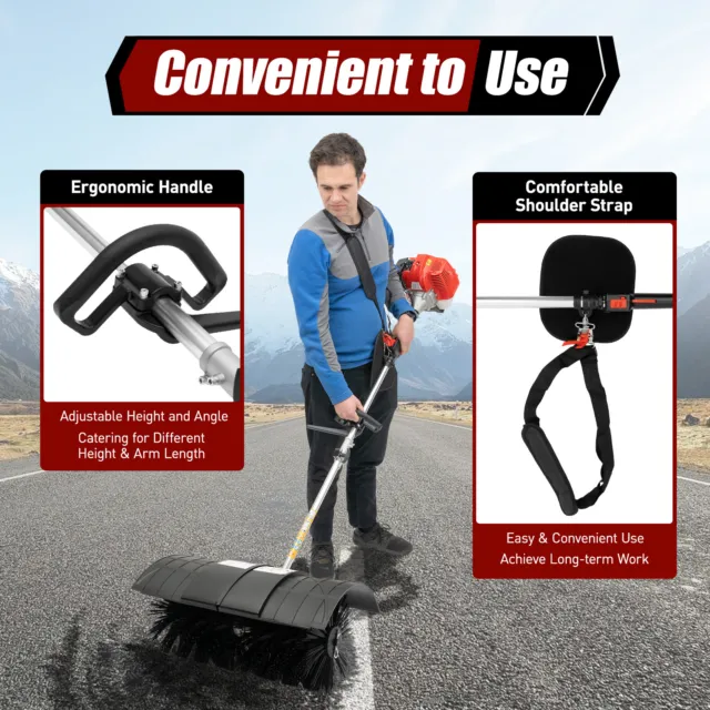 52cc Driveway Turf Grass Snow Cleaning 2.3HP Gas Power Broom Handheld Sweeper