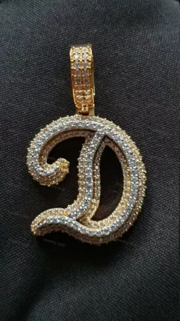 Herren 1.45 Karat Runde Künstlicher Diamant Initial D Brief Anhänger Gelb Silber