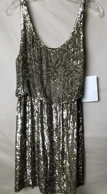 Alice & Olivia Stacy Bendet Womens Gold Sequin Silk Party Dress Sleeveless Sz 2