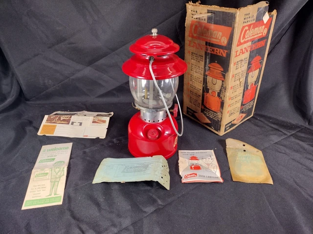 Vintage 1968 Coleman 200A Red Single Mantle Gas Camping Lantern Made USA W/ Box