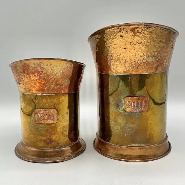 Set Of 2 Vtg Copper & Brass Jugs Made In Israel Exclusively For Ethan Allen /cb