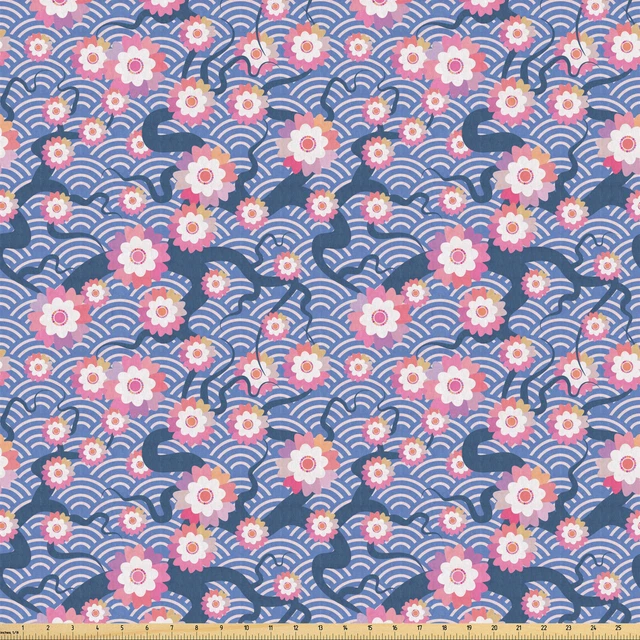 flor de cerezo Tela por Metro Tejido Elástico Rosa y azul violeta