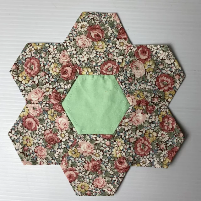 Hexagon Quilting 9" Block ~ 78 ~ Vintage Fabrics ~ Hand Pieced