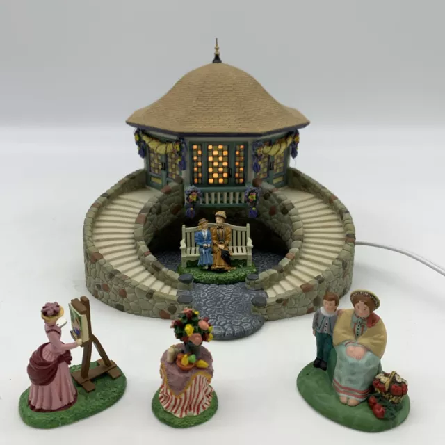 Dept. 56 Seasons Bay PARKSIDE PAVILION Lady Painting Mom and Boy on Bench READ