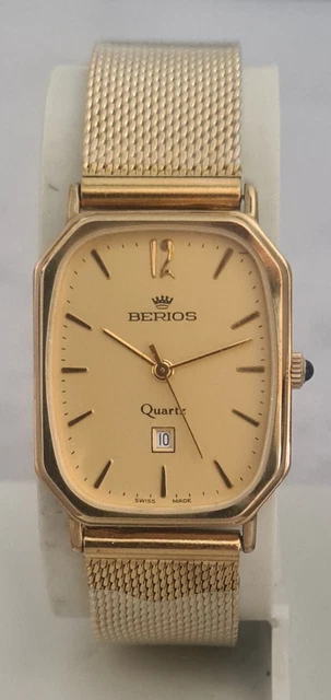 NUOVO N.O.S. OROLOGIO Uomo Vintage Berios Stile Tank Con Data Swiss