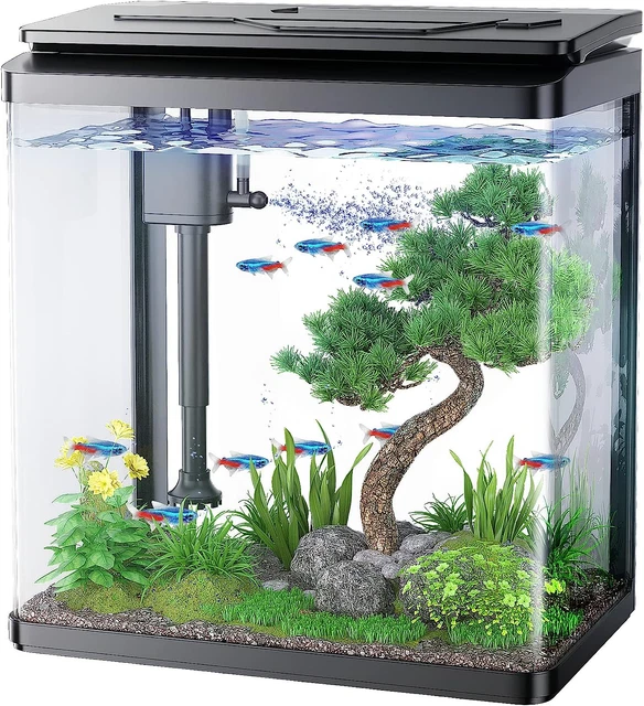 3 Gallon Betta Fish Tank, Bowl, Glass Aquarium Kit LED Light & Filter Cube Tank