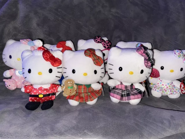 Hello Kitty TY Sanrio Beanie Baby Plush Toys 6" Lot Of 8