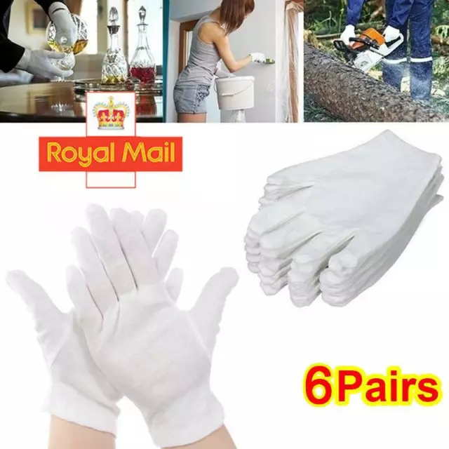 6 Pairs White Cotton Gloves Dermatological Overnight Moisturising Eczema UK