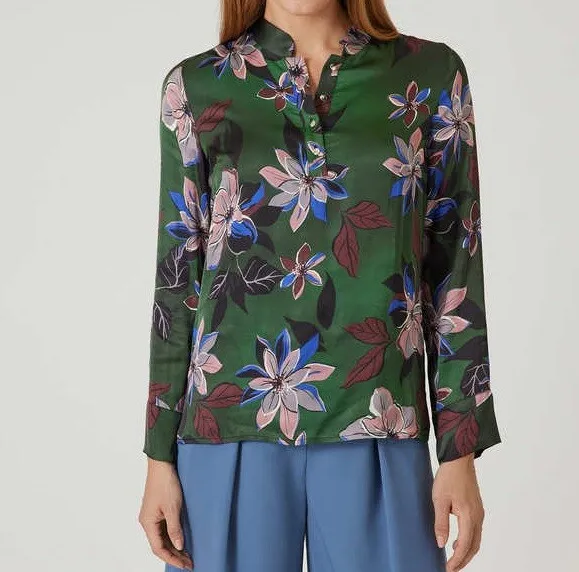 Damen Bluse Blumendruck Stehkragen "dunkelgrün" Gr. 42 UVP: 139,98€ 9.3981