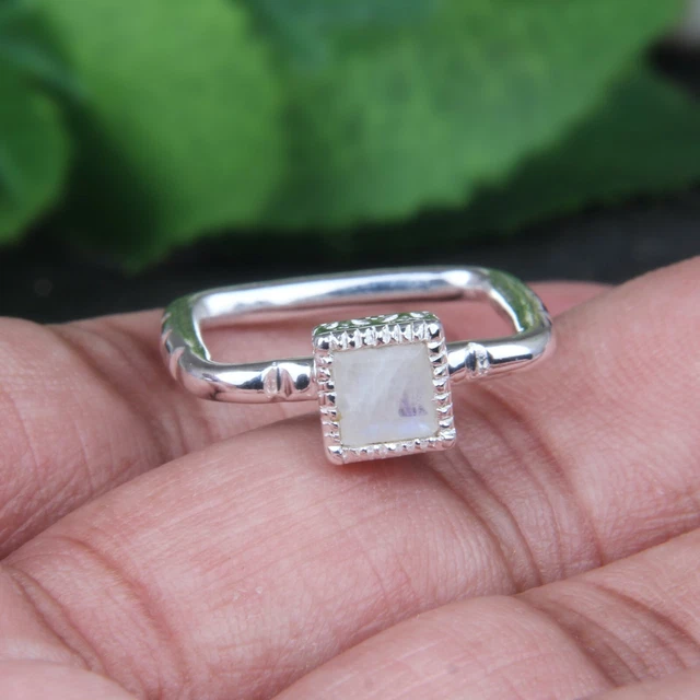 Moonstone Stackable Sterling Silver Square Band Rings Jewelry Gifts For Her