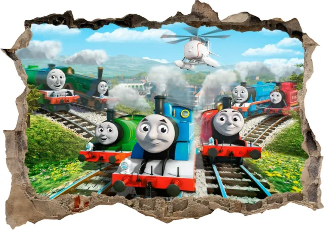 Train Thomas Toys Friends Boys 3d Smashed Wall View Sticker Poster Mural F88