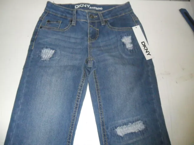 DKNY Jeans Size 8 Girls' Boyfriend Distressed Blue Vintage Wash Jeans NWT