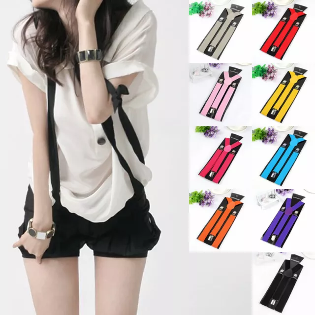 Men Women Clip-on Suspenders Elastic Y-Shape Adjustable Braces Solid Color Gift