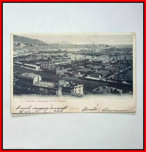 Cartolina Genova Panorama da Villa Rosazza vista del Porto viaggiata anno 1901