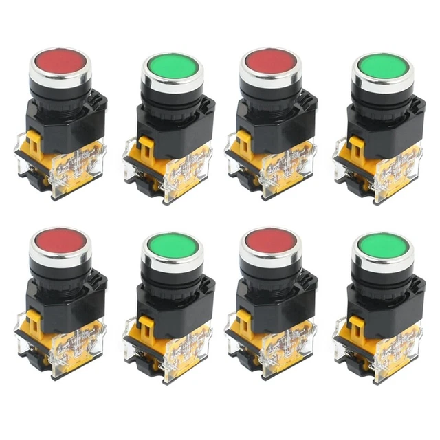8 pz interruttore pulsante momentaneo montaggio 22 mm 10 A 380 V DPST rosso verde S7O9