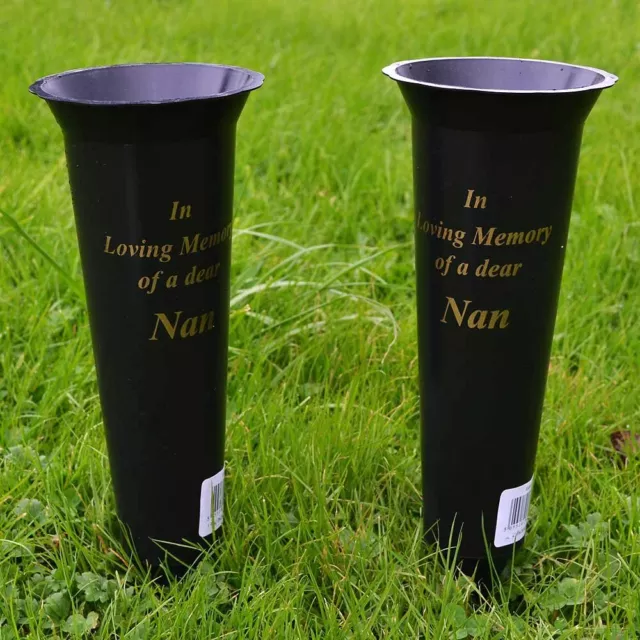 Set of 2 Nan In Loving Memory Spiked Memorial Grave Flower Vases Holder