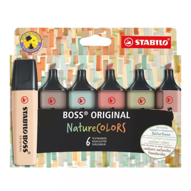 Highlighter - STABILO BOSS ORIGINAL NatureCOLORS - Pack of 6 - Beige, Warm Grey,