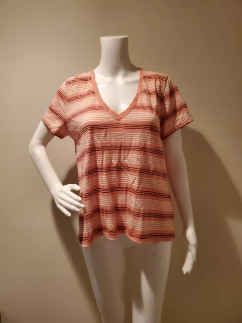 NWT Madewell Striped V-Neck T-Shirt Burnished Blush L
