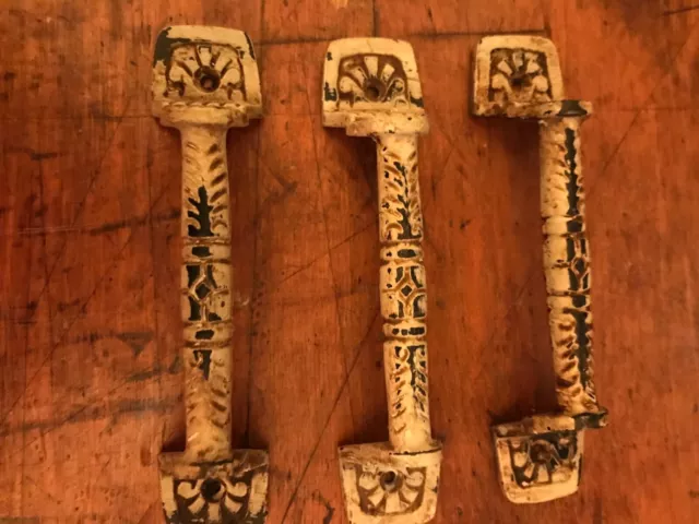THREE 3 CAST IRON Rustic Ornate Gate Door Drawer Handles Pull