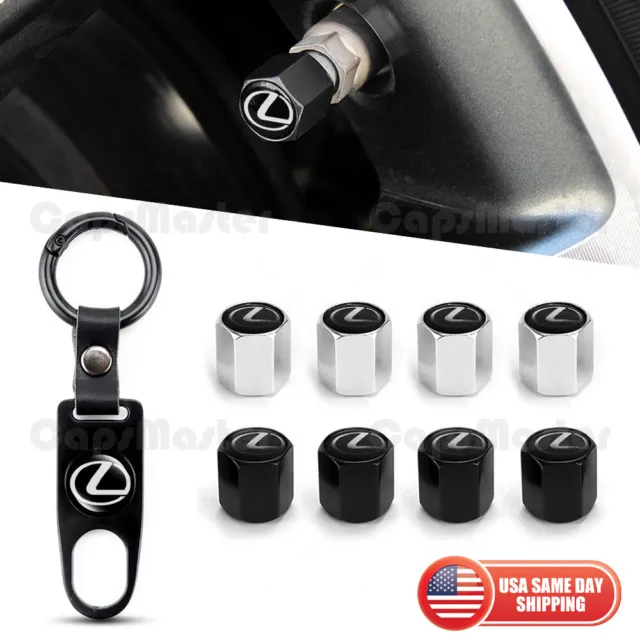 4x Car Wheels Tire Valve Dust Stem Air Cap Cover + Keychain Ring Fit Lexus Gift