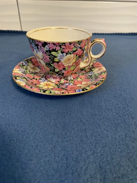 Royal Winton Grimwades - Florence Chintz- Cup & Saucer Ring Loop Handle Nice